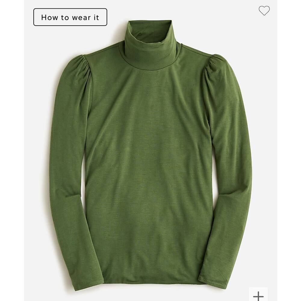 NWT  J. Crew FormKnit Puff-Sleeve Green Long Sleeve Turtleneck Sz M